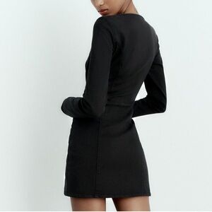 Zara black denim hook closure long sleeve mini dress